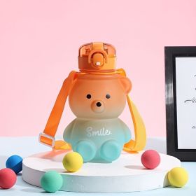 1pc Bear Cute Water Cup; Summer Plastic Cup; Portable Straw Cup; Large-capacity Water Bottle With Strap (Color: orange)